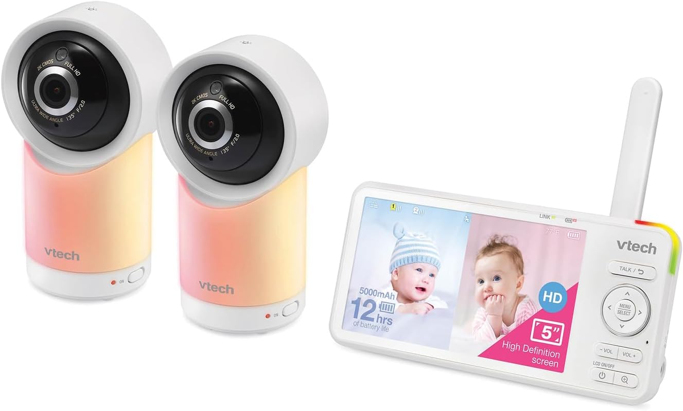 VTech RM5766-2HD baby monitor with two pan-tilt cameras and a 5-inch HD parent display