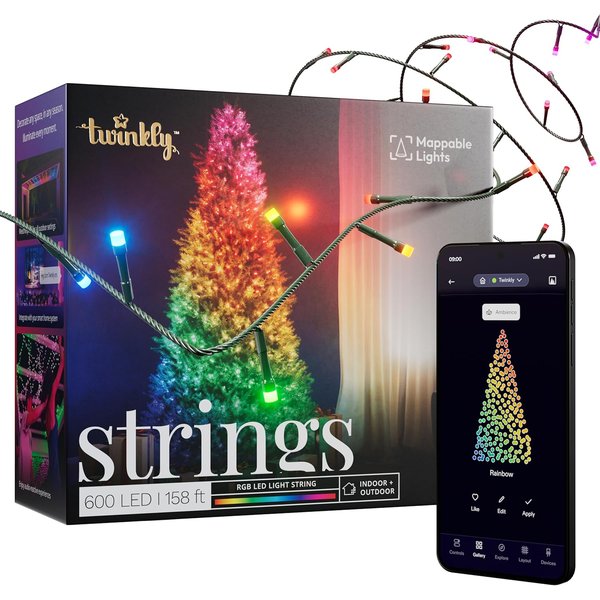 Twinkly Strings 600 RGB LED smart Christmas lights 158 foot green wire