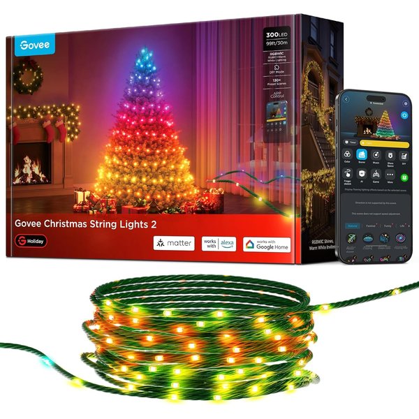 Govee Christmas Lights 2 99ft 300 LED smart string lights with green wire
