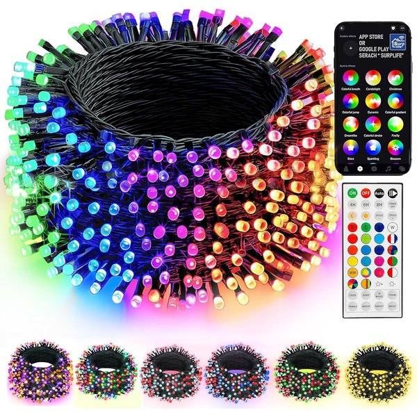 Dazzle Bright 98ft 300 LED RGB smart Christmas string lights with remote and app