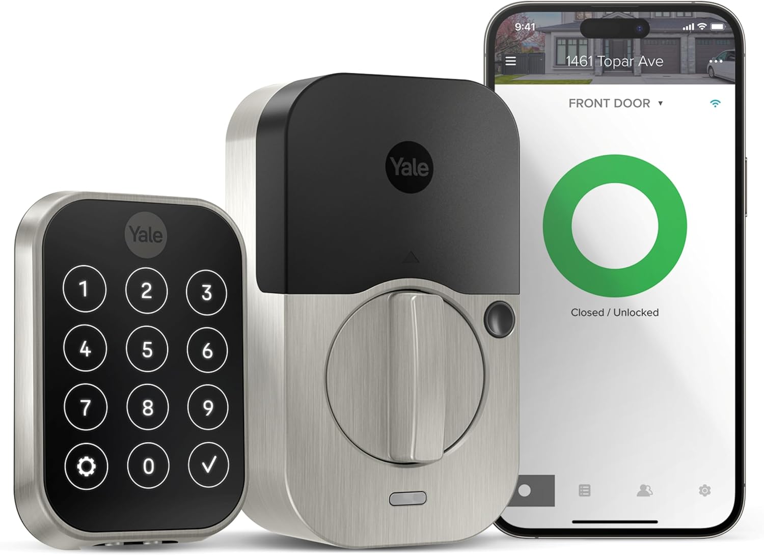 Yale Assure Lock 2 with Wi-Fi and keypad in satin nickel, with companion app