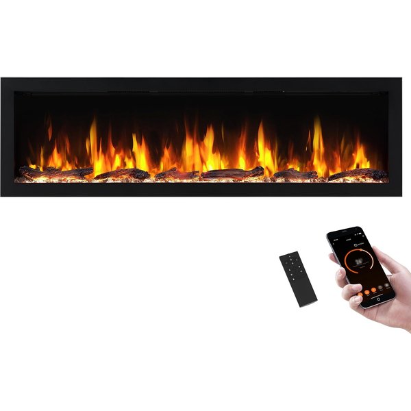 PuraFlame Bernice 60 inch smart linear electric fireplace with app control