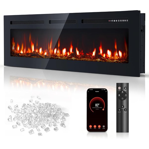 Manastin 50 inch smart WiFi electric fireplace heater with app and remote