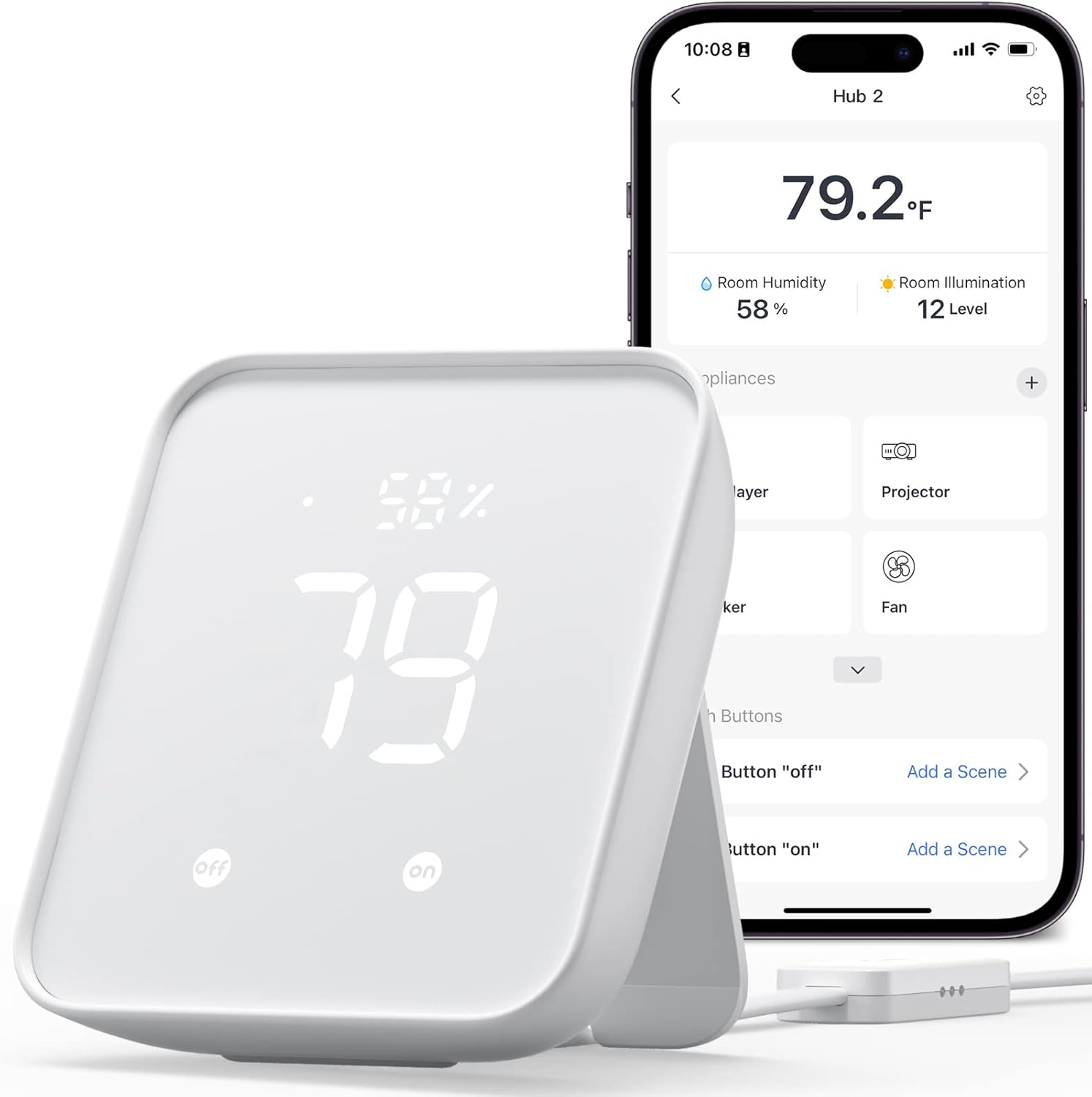 SwitchBot Hub 2 2nd Gen with temperature and humidity display, IR remote control, works with Alexa, Google and Apple Home