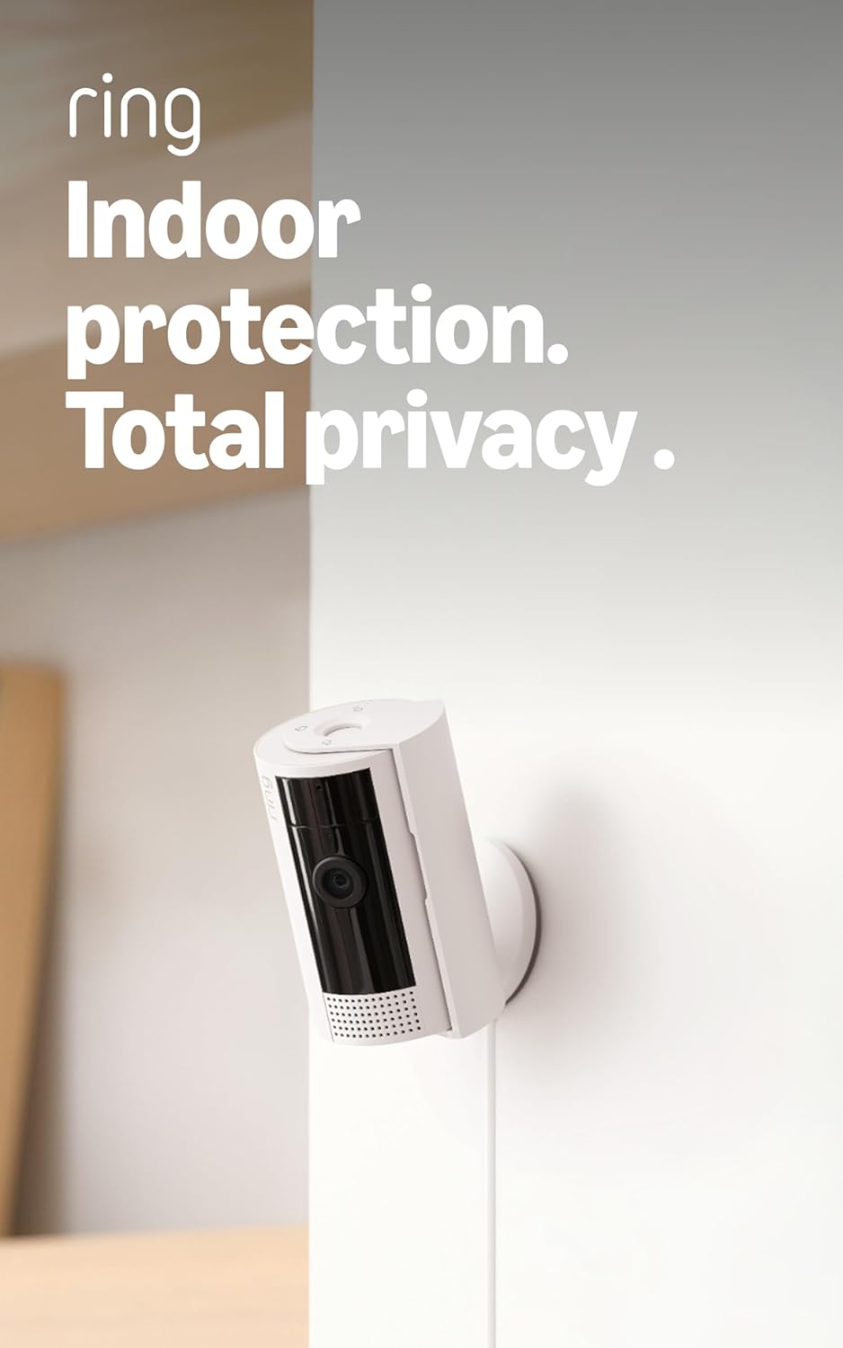 Ring Indoor Cam in white, a compact plug-in indoor security camera