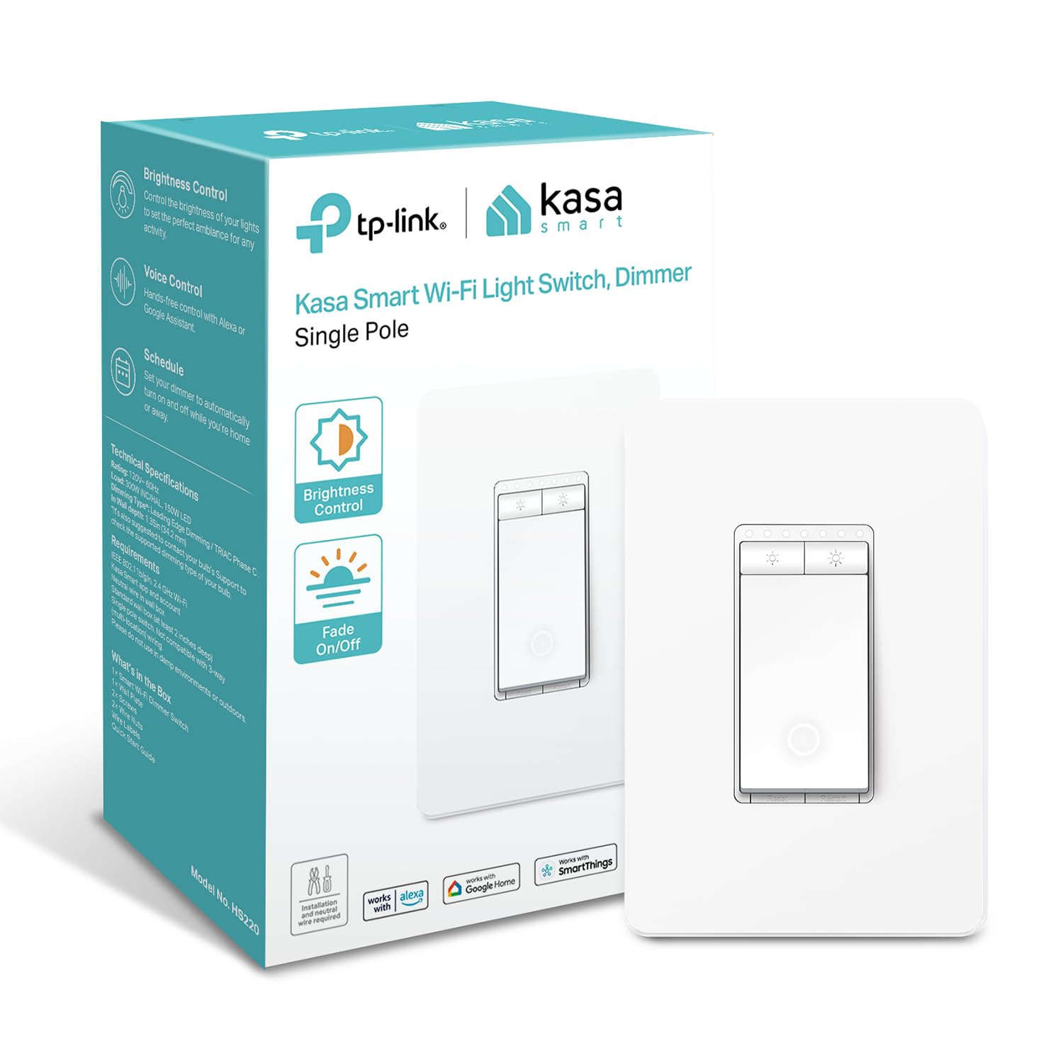 Kasa Smart Dimmer Switch HS220 single pole WiFi light switch