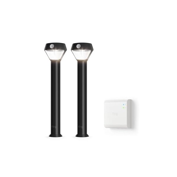 Ring Solar Pathlight installed along a front walkway at night