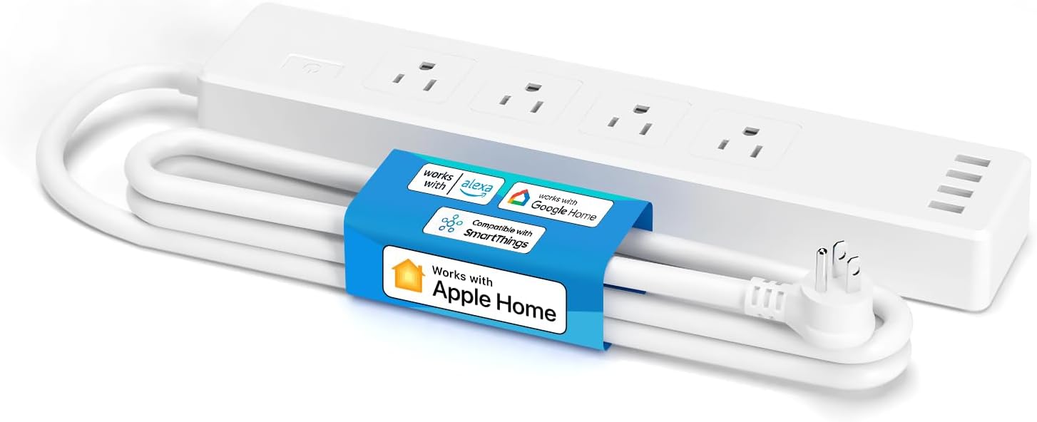 Meross Smart Power Strip with 4 AC outlets and 4 USB ports, compatible with Apple HomeKit