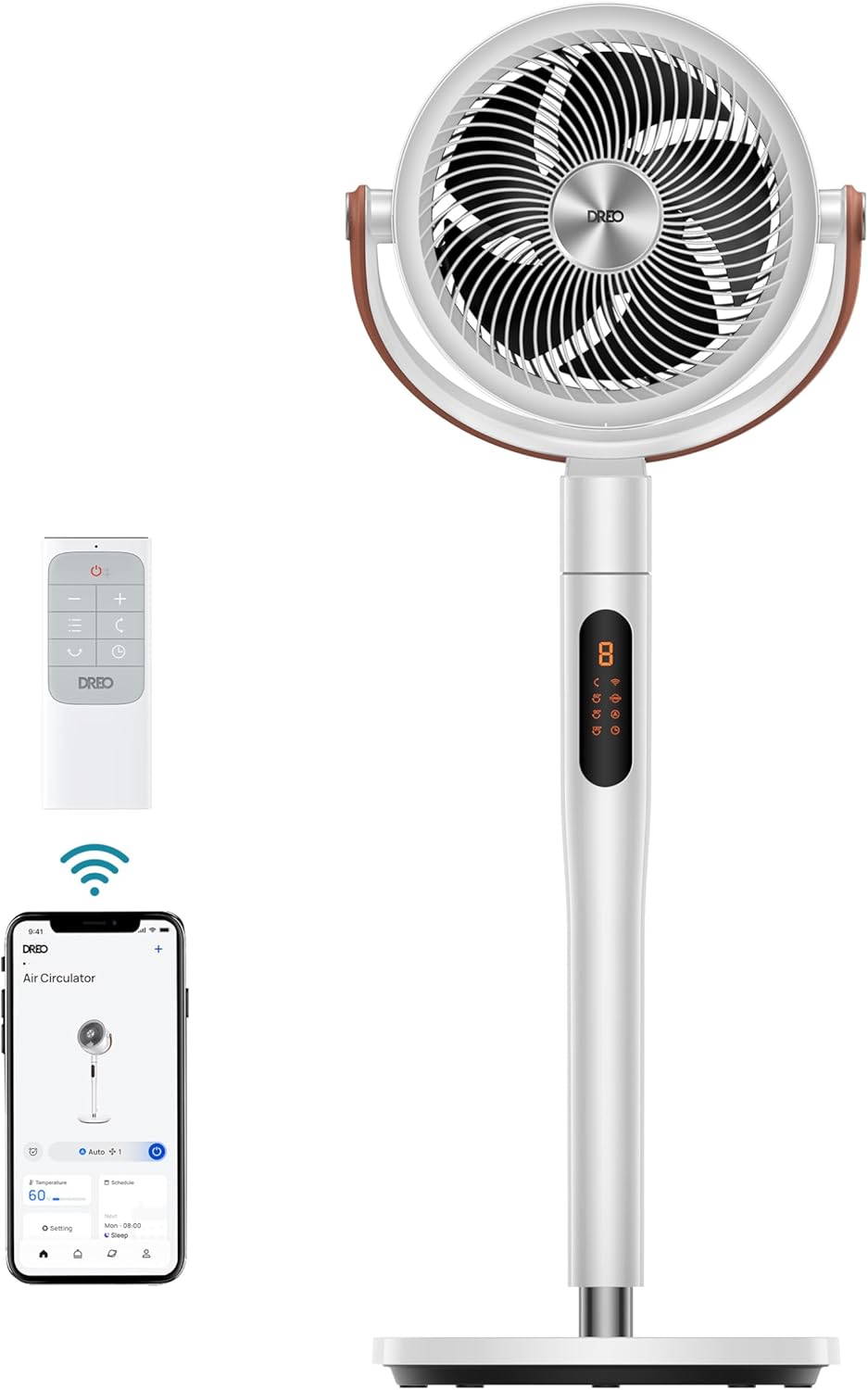 Dreo PolyFan 513S 43-inch smart pedestal fan in white with remote and app