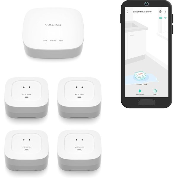 YoLink Water Leak Starter Kit with hub and 4 leak sensors
